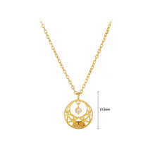Load image into Gallery viewer, 925 Sterling Silver Plated Gold Fashion Simple Hollow Pattern Geometric Round Pendant with Cubic Zirconia and Necklace