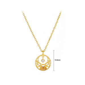 925 Sterling Silver Plated Gold Fashion Simple Hollow Pattern Geometric Round Pendant with Cubic Zirconia and Necklace