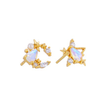 Load image into Gallery viewer, 925 Sterling Silver Plated Gold Simple Fashion Moon Star Quartz Asymmetric Stud Earrings with Cubic Zirconia
