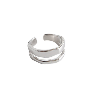 925 Sterling Silver Simple Personality Irregular Geometric Double Layer Adjustable Open Ring