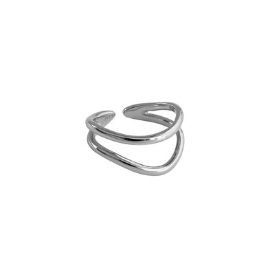 925 Sterling Silver Simple Personality Double Layer Geometric Line Adjustable Open Ring