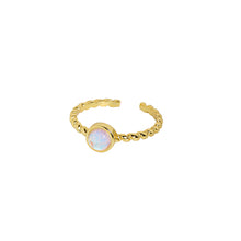 Load image into Gallery viewer, 925 Sterling Silver Plated Gold Simple Temperament Geometric Round Moonstone Twist Adjustable Open Ring