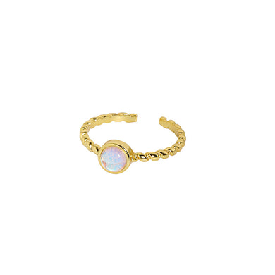 925 Sterling Silver Plated Gold Simple Temperament Geometric Round Moonstone Twist Adjustable Open Ring