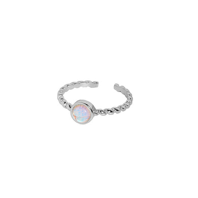925 Sterling Silver Simple Temperament Geometric Round Moonstone Twist Adjustable Open Ring