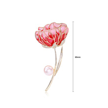 Load image into Gallery viewer, Fashion Temperament Plated Gold Enamel Pink Hibiscus Imitation Pearl Brooch with Cubic Zirconia