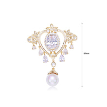 Load image into Gallery viewer, Elegant Court Plated Gold Crown Tassel Imitation Pearl Brooch with Cubic Zirconia