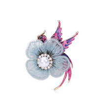Load image into Gallery viewer, Fashion and Elegant Plated Gold Enamel Purple Phoenix Flower Imitation Pearl Brooch with Cubic Zirconia