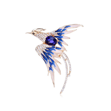 Fashion and Elegant Plated Gold Enamel Blue Phoenix Brooch with Cubic Zirconia