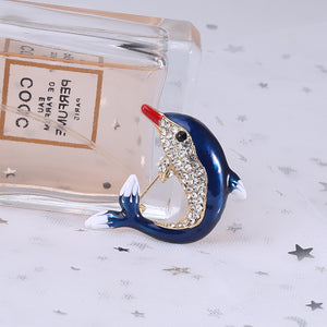 Fashion Lovely Plated Gold Enamel Dolphin Brooch with Cubic Zirconia