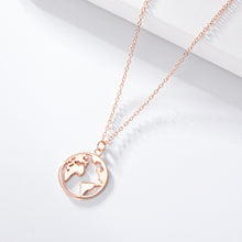 Load image into Gallery viewer, 925 Sterling Silver Plated Rose Gold Fashion Simple Hollow World Map Geometric Pendant with Necklace