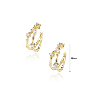 925 Sterling Silver Plated Gold Simple Personality Hollow Geometric Ear Clip with Cubic Zirconia