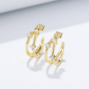 925 Sterling Silver Plated Gold Simple Personality Hollow Geometric Ear Clip with Cubic Zirconia