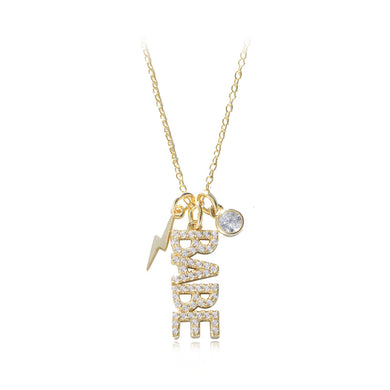 925 Sterling Silver Plated Gold Fashion BABE Alphabet Pendant with Cubic Zirconia and Necklace