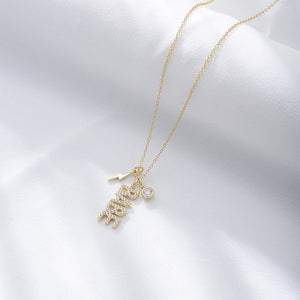 925 Sterling Silver Plated Gold Fashion BABE Alphabet Pendant with Cubic Zirconia and Necklace