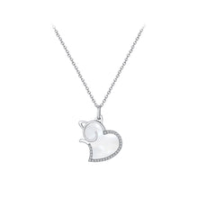 Load image into Gallery viewer, 925 Sterling Silver Simple Cute Heart Cat Shell Pendant with Cubic Zirconia and Necklace