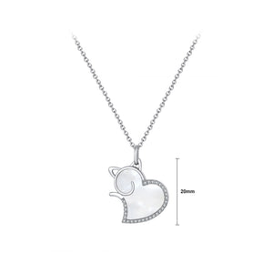 925 Sterling Silver Simple Cute Heart Cat Shell Pendant with Cubic Zirconia and Necklace