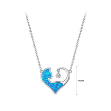Load image into Gallery viewer, 925 Sterling Silver Simple Fashion Heart Shape Blue Cat Pendant with Cubic Zirconia and Necklace