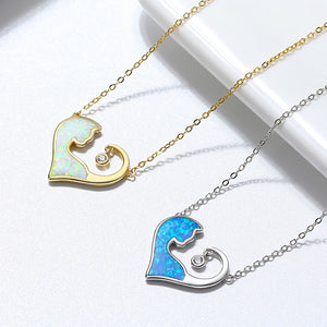 925 Sterling Silver Simple Fashion Heart Shape Blue Cat Pendant with Cubic Zirconia and Necklace