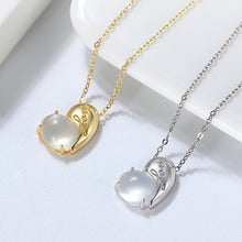 Load image into Gallery viewer, 925 Sterling Silver Plated Gold Fashion Simple Heart Moonstone Pendant with Necklace