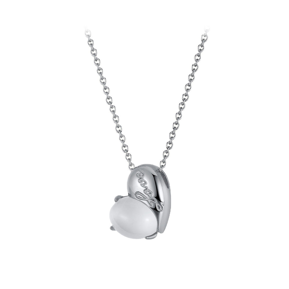 925 Sterling Silver Fashion Simple Heart Moonstone Pendant with Necklace