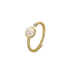 925 Sterling Silver Plated Gold Simple Fashion Pattern Geometric Adjustable Open Ring with Moonstone