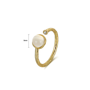 925 Sterling Silver Plated Gold Simple Fashion Pattern Geometric Adjustable Open Ring with Moonstone