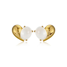 Load image into Gallery viewer, 925 Sterling Silver Plated Gold Fashion Romantic Heart Moonstone Stud Earrings