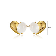 Load image into Gallery viewer, 925 Sterling Silver Plated Gold Fashion Romantic Heart Moonstone Stud Earrings