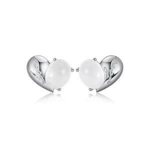 925 Sterling Silver Fashion Romantic Heart Moonstone Stud Earrings