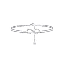 Load image into Gallery viewer, 925 Sterling Silver Simple Temperament Infinity Symbol Double Layer Anklet with Cubic Zirconia