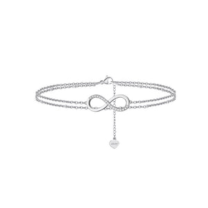 925 Sterling Silver Simple Temperament Infinity Symbol Double Layer Anklet with Cubic Zirconia