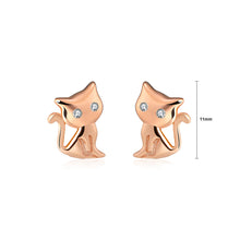 Load image into Gallery viewer, 925 Sterling Silver Plated Rose Gold Simple Cute Cat Stud Earrings with Cubic Zirconia