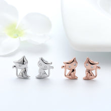 Load image into Gallery viewer, 925 Sterling Silver Plated Rose Gold Simple Cute Cat Stud Earrings with Cubic Zirconia