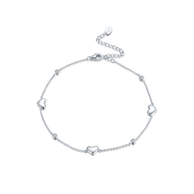 925 Sterling Silver Simple Fashion Heart Anklet with Cubic Zirconia