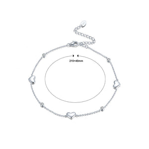 925 Sterling Silver Simple Fashion Heart Anklet with Cubic Zirconia