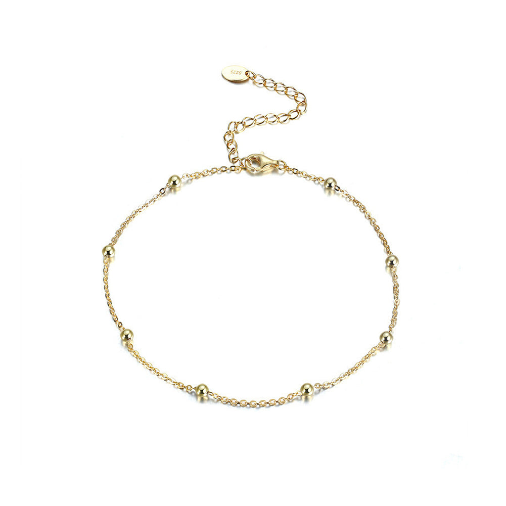 925 Sterling Silver Plated Gold Simple Fashion Geometric Ball Anklet