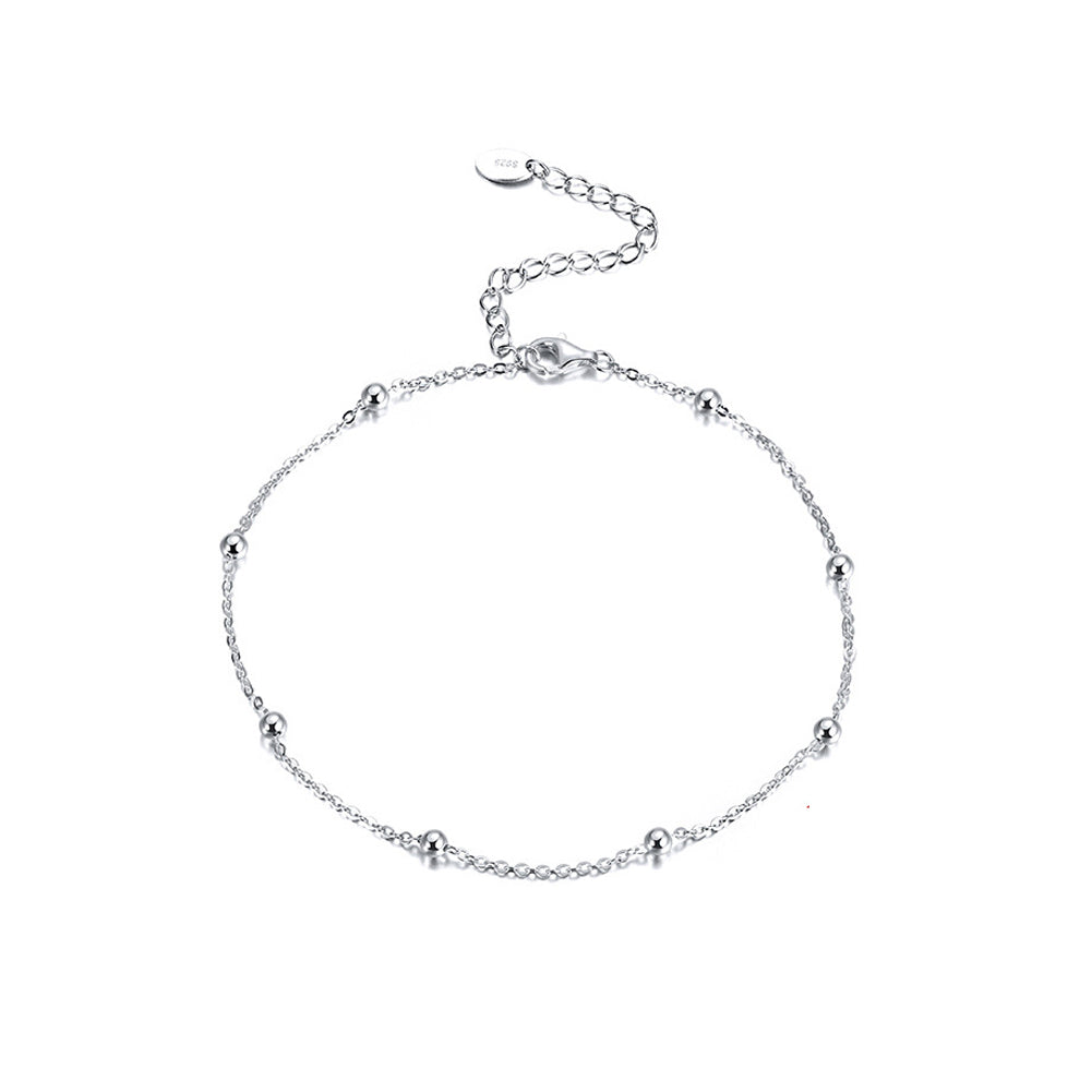 925 Sterling Silver Simple Fashion Geometric Ball Anklet