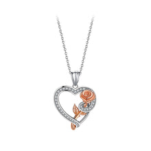 Load image into Gallery viewer, 925 Sterling Silver Fashion Elegant Rose Hollow Heart Pendant with Cubic Zirconia and Necklace
