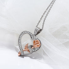 Load image into Gallery viewer, 925 Sterling Silver Fashion Elegant Rose Hollow Heart Pendant with Cubic Zirconia and Necklace