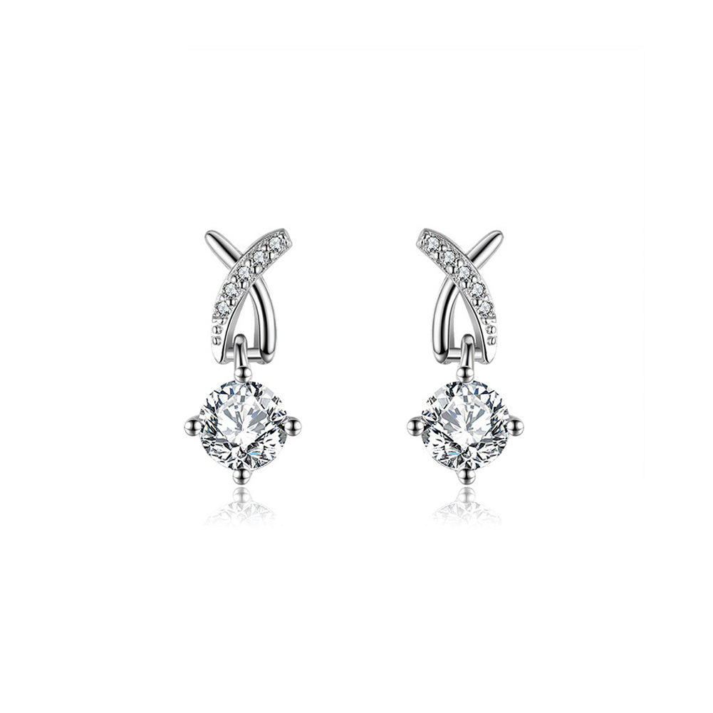 925 Sterling Silver Simple Temperament Cross Geometric Earrings with Cubic Zirconia