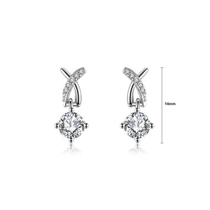 925 Sterling Silver Simple Temperament Cross Geometric Earrings with Cubic Zirconia