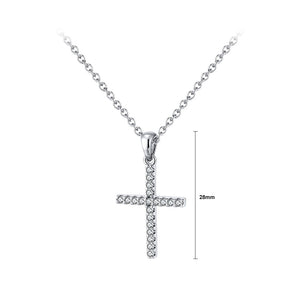 925 Sterling Silver Simple Bright Cross Pendant with Cubic Zirconia and Necklace