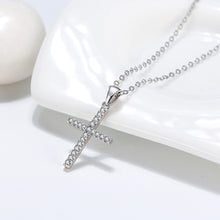 Load image into Gallery viewer, 925 Sterling Silver Simple Bright Cross Pendant with Cubic Zirconia and Necklace