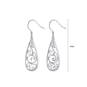 925 Sterling Silver Fashion Elegant Hollow Pattern Water Drop Shape Geometric Earrings