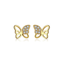 Load image into Gallery viewer, 925 Sterling Silver Plated Gold Simple Fashion Hollow Butterfly Stud Earrings with Cubic Zirconia