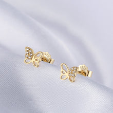 Load image into Gallery viewer, 925 Sterling Silver Plated Gold Simple Fashion Hollow Butterfly Stud Earrings with Cubic Zirconia