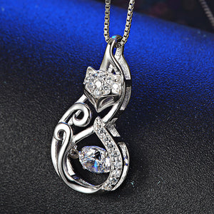 925 Sterling Silver Fashion Elegant Fox Pendant with Cubic Zirconia and Necklace