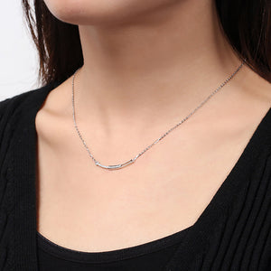 925 Sterling Silver Fashion Simple Curved Geometric Necklace with Cubic Zirconia