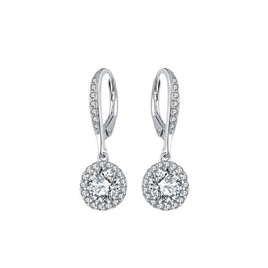 925 Sterling Silver Bright Elegant Geometric Round Earrings with Cubic Zirconia