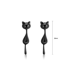 925 Sterling Silver Simple Cute Black Cat Stud Earrings